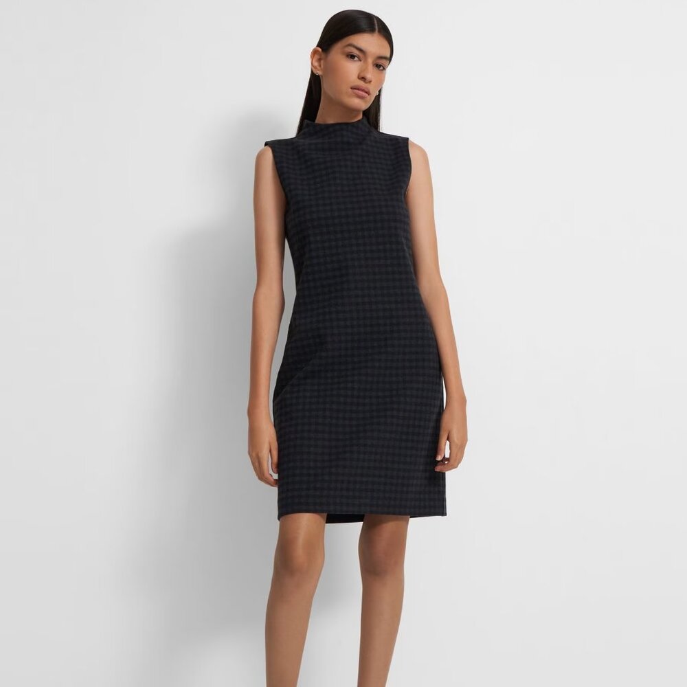 Mock Neck Dress in Gingham Knit